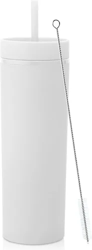 Miniatura 36 de Volhoply Paquete a granel de 4 vasos delgados de plástico de 20 onzas, vaso de doble pared con tapa y popote, taza reutilizable de viaje para café