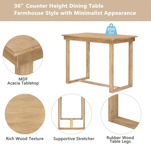 Miniatura 3 de Farmhouse - Juego de mesa de comedor rústica de altura de mostrador para 4, juego de mesa de bar de cocina de 5 piezas, mesa de comedor rectangular
