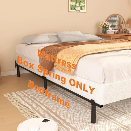 Miniatura 5 de Somier de 7 pulgadas para bases de cama individual, base de colchón de metal resistente con cubierta de tela, solo somier de perfil bajo, sin ruido