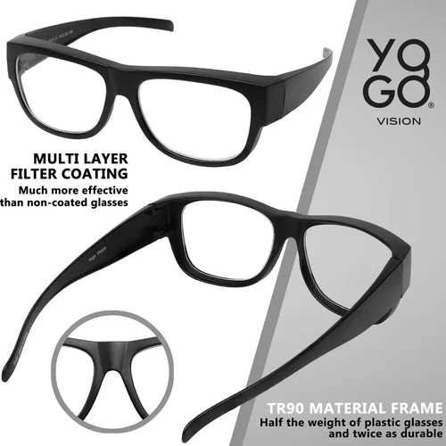 Miniatura 3 de Yogo Vision Fit Over Blue Light Blocking Glasses and Computer Eyewear Wear Over Your Eyeglasses and Readers Rojo metálico