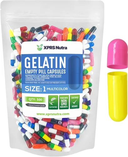 Miniatura 24 de XPRS Nutra Cápsulas vacías de tamaño 1 – 500 cápsulas vacías de gelatina – Pastillas de relleno de cápsulas de bricolaje – Cápsulas de gel de Oro