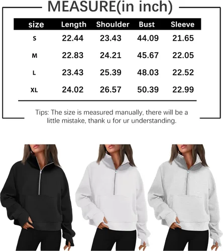 Miniatura 6 de EFAN Sudaderas de gran tamaño con media cremallera para mujer, sudaderas recortadas de forro polar con cremallera de un cuarto, ropa de moda 2024