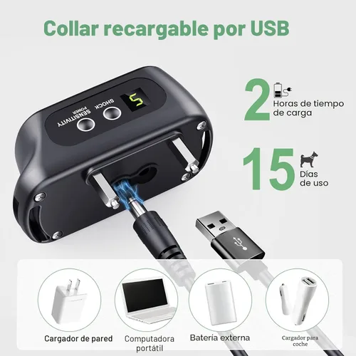 Miniatura 5 de Collar antiladridos recargable para perros con pitido, vibración y choque, collar antiladridos para perros pequeños, medianos y grandes, dispositivo