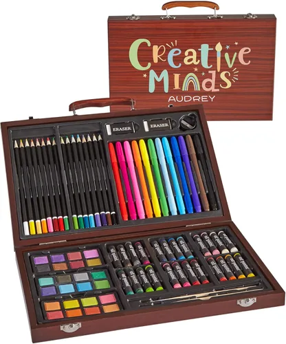Miniatura 19 de Let's Make Memories - Juego de arte de lujo personalizado de 80 piezas para niños - Estuche de madera - Crayones al óleo, lápices