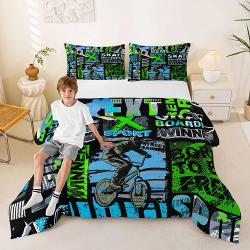 Miniatura 29 de Erosebridal Juego de edredón de robot tamaño Queen, juego de ropa de cama de decoración de robot espacial para dormitorio de niños y niños, juego
