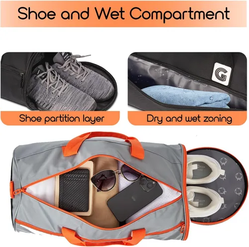 Miniatura 3 de Bolsa de gimnasio para hombres y mujeres, bolsa deportiva de entrenamiento con bolsillo húmedo y compartimento para zapatos, Negro