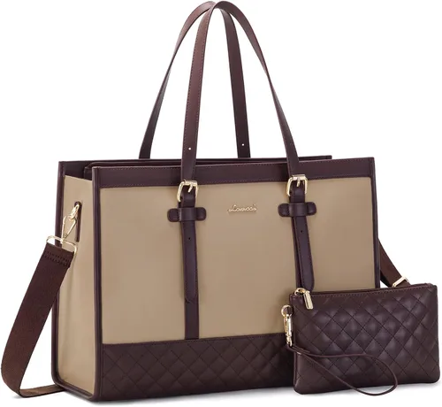 Miniatura 14 de LOVEVOOK Bolsa para Laptop para Mujeres de 15.6 pulgadas Bolsa Tote de Lona para Laptop, Bolsa de Trabajo de Gran Capacidad con Cartera de Mano