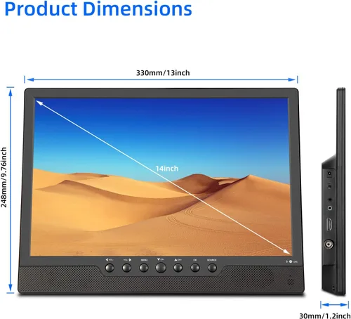 Miniatura 4 de Othoig TV portátil de 14 pulgadas, pequeño televisor con baterías, HDMI, USB, ranura AV y 1 antena, control remoto, cable de automóvil de 12