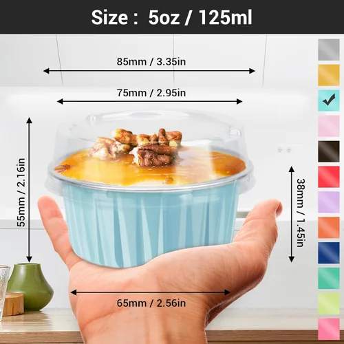 Miniatura 2 de EUSOAR Moldes de aluminio para magdalenas de varios colores, moldes de aluminio de 5 onzas para hornear, recipientes de postre con tapas, tazas de 5