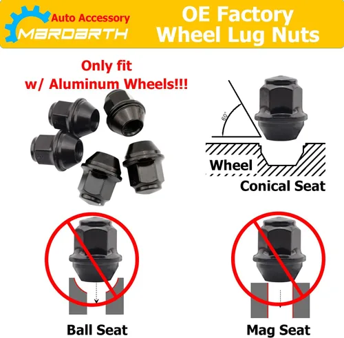 Miniatura 6 de Juego de 20 tuercas de rueda de fábrica OEM de 0.472 in x 1.5 para Focus Fusion Escape Ranger MKC MKZ Fiesta Stock Ruedas grandes de bellota asiento