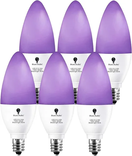 Miniatura 7 de Paquete de 2 bombillas LED negras, 6 W, E12, nivel de bombilla de luz negra, 385-400 nm, pintura corporal, que brilla en la oscuridad, bombilla LED