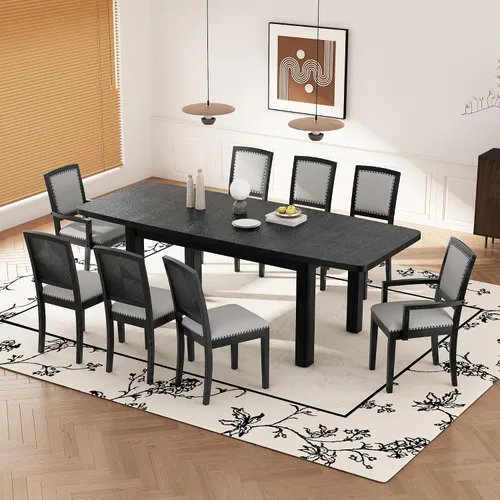 Miniatura 12 de Juego de mesa de comedor de 6 piezas estilo granja, mesa rectangular con soporte y 4 sillas tapizadas y banco, juego de muebles de cocina