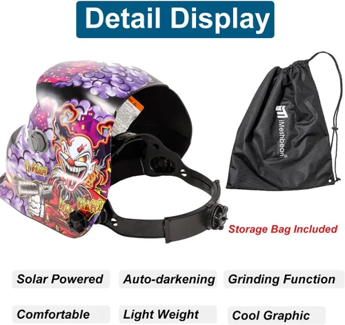 Miniatura 5 de iMeshbean Casco de soldadura de oscurecimiento automático Máscara de capucha accionada solar con lente adicional ANSI aprobado por el ANSI, diseño