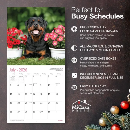 Miniatura 2 de MICASA PRESS Rottweilers - Calendario de pared 2026 de 12 meses 12 x 24 pulgadas abierto Papel grueso y resistente Regalo Lindo calendario