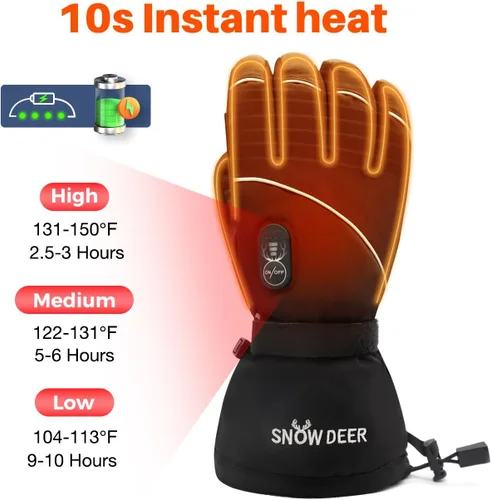 Miniatura 2 de Guantes eléctricos con calefacción, guantes de esquí impermeables y resistentes al viento con batería recargable y pantalla táctil, tres ajustes