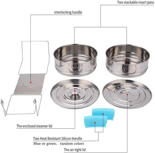 Miniatura 6 de Sartenes apilables para vaporizador, accesorios instantáneos para ollas de 6 cuartos de galón de 2, mango de silicona y tapas intercambiables