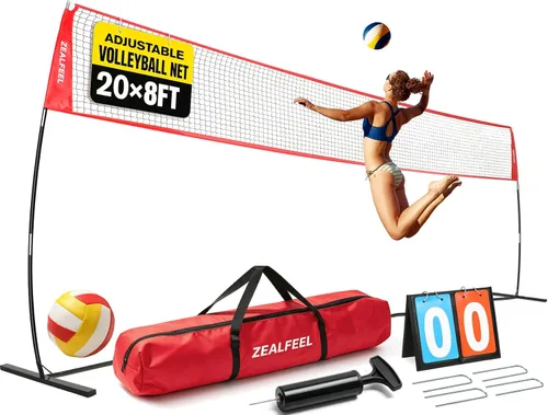 Miniatura 10 de ZEALFEEL Red de voleibol, red de entrenamiento de voleibol de 12 pies/20 pies para patio trasero de altura ajustable, red de práctica portátil