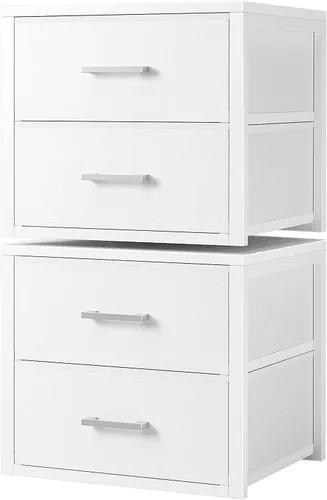 BOLUO Cajones de Almacenamiento Apilables Organizadores de Closet y Almacenamiento de Tela Blanca Cómoda de 2 Cajones para Dormitorio 2 Paquetes