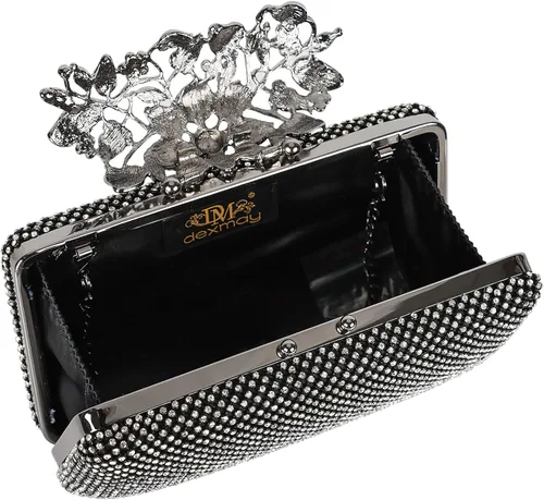Miniatura 6 de Dexmay - Bolso de mano con diamantes de imitación con cierre floral de cristal, bolso de noche formal para mujer
