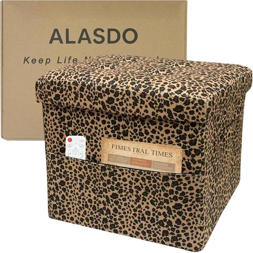 Miniatura 10 de ALASDO Reposapiés otomano de almacenamiento, otomano pequeño con almacenamiento, otomano plegable, reposapiés, banco para sala de estar, 17 x 13 x