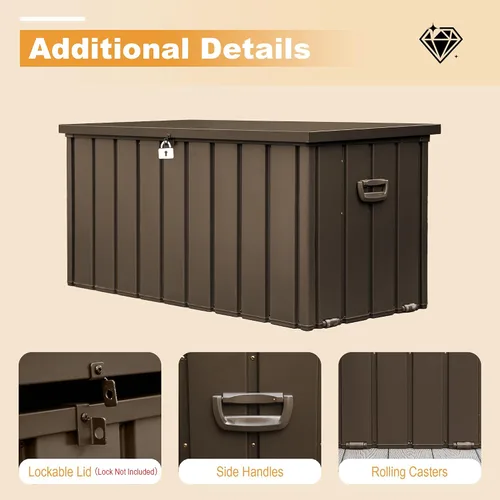Miniatura 6 de Domi - Caja de cubierta de 100 galones, gabinete de almacenamiento de metal con cerradura para exteriores, banco de acero impermeable