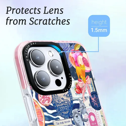 Miniatura 2 de Funda para iPhone 13, expresivo Y2K Citrus Coastal Sea Vintage Collage Diseño Azul Arte Moderno Patrón Estilo Estético, Protección contra Caídas