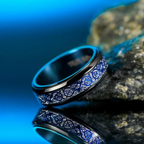 Miniatura 37 de King Will Anillo giratorio de acero inoxidable 316L para hombres y mujeres, 0.315 in de dragón/nudo celta, anillo para ansiedad para aliviar