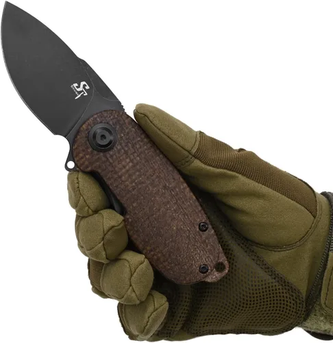 Miniatura 5 de Sitivien Cuchillo plegable de bolsillo ST150, Sandvik 14C28N, hoja negra lavada a la piedra con asas de micarta, cuchillos de herramienta EDC