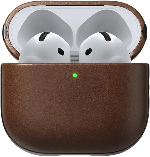 Nomad Funda para Airpods 4 en Cuero Nomad Marrón, Funda para AirPods 4, Compatible con Air Pods 4, Compatible con Carga Qi y MagSafe