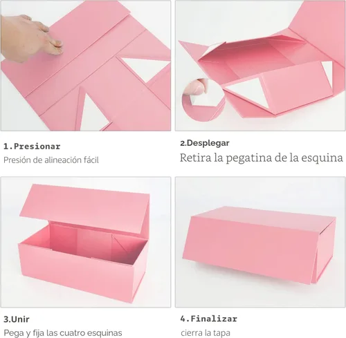 Miniatura 4 de Caja de regalo rosa de 10" x 6" x 3" con tapa de cierre magnético, caja de regalo para regalos, cajas de regalo de dama de honor, caja bonita, caja