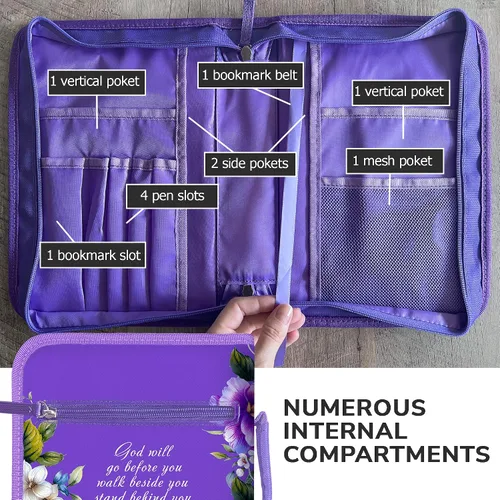 Miniatura 4 de DEHITE Funda para la Biblia para mujer, fundas de tela prémium para la Biblia para niñas, bolsa de transporte para mujer, ranuras para bolígrafos