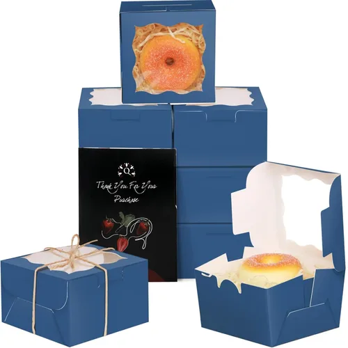 Miniatura 21 de qiqee Cajas de panadería negras con ventana de 4 x 4 x 2.5 pulgadas, 100 paquetes de mini cajas de galletas para macarrones, cajas de pastelería