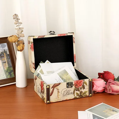 Miniatura 6 de ELLDOO Cofre decorativo del tesoro, caja de almacenamiento de madera + piel sintética para joyas, caja de recuerdos para niñas y mujeres