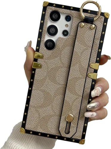 Funda Rectangular de Cuero de Lujo para Teléfono Diseñada para Samsung Galaxy S23 Ultra Funda Linda con Correa de Muñeca Anti Caídas Protectora de