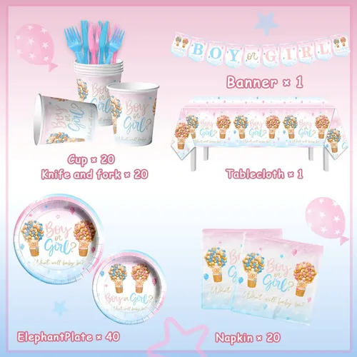 Miniatura 6 de Baby Bear - Vajilla de revelación de género, 122 piezas, platos y servilletas, tazas, mantel de oso para niños o niñas, suministros de fiesta