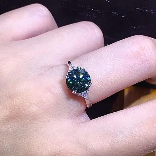 Miniatura 6 de Anillo brillante de diamantes completos de 3 quilates de corte redondo con circonita cúbica, anillo de compromiso para mujer, anillo de plata