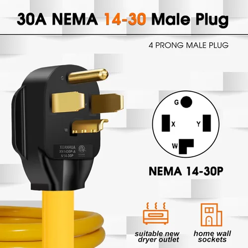 Miniatura 2 de Cable adaptador de cargador NEMA 14-30P a 14-50R EV, 125V/250V 4 clavijas de estilo moderno para secadora (después de 1996) a enchufe de cargador