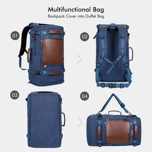 Miniatura 4 de Witzman - Mochila de viaje para hombre estilo vintage de lona, 21 pulgadas azul), A2021 big size Blue 22.5 pulgadas azul
