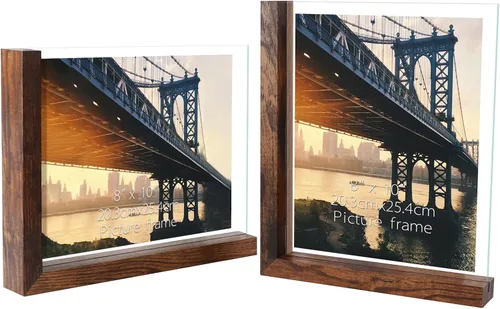 Miniatura 15 de Lavezee Paquete de 2 marcos de fotos de 4 x 6 pulgadas, hechos de base de madera negra en forma de L con vidrio, imágenes de fotos de doble cara