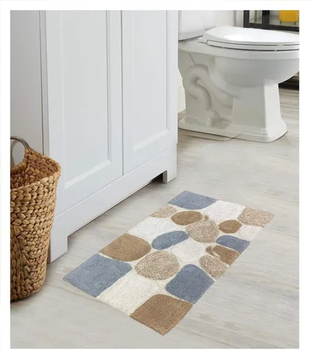 Miniatura 8 de Ramanta Home Alfombra de baño de algodón puro con piedra de guijarro, color beige gris, súper suave, antideslizante, absorbente, para baño, cocina
