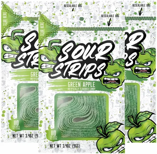 Miniatura 13 de Sour Strips Sour Candy Belts, Appleberry, bolsas de dulces resellables, 3.4 onzas (paquete de 3)