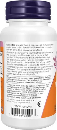 Miniatura 3 de Suplementos NOW, quercetina con bromelina, sistema inmunológico equilibrado*, 60 cápsulas vegetales