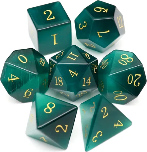 Miniatura 15 de Haxtec - Juego de dados de piedras preciosas de labradorita y piedra lunar, dados poliédricos DND con estuche premium compatible con juegos de mesa