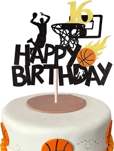 Miniatura 10 de 1 paquete de decoración de pastel de baloncesto con purpurina para fanáticos de la NBA, temática de baloncesto, selección de pastel de cumpleaños