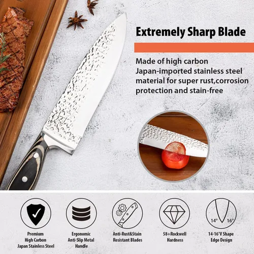 Miniatura 6 de Juego de cuchillos de cocina, juego de cuchillos de 15 piezas con bloque de madera, autoafilable para juego de cuchillos de chef, juego de bloques