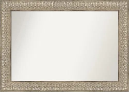 Miniatura 400 de Amanti Art Espejo de baño plateado para sobre fregadero, 26 x 26 pulgadas, espejo cuadrado de níquel pulido, marco de madera tradicional mediano, se