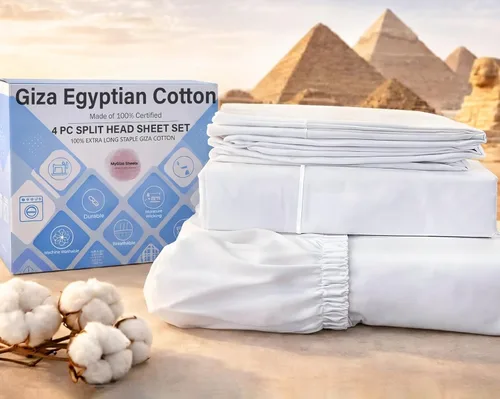Miniatura 41 de MyGiza Sheets - Juego de sábanas de algodón Giza de primera calidad, tamaño split king, individual, matrimonial, king y queen, set de 4 unidades.