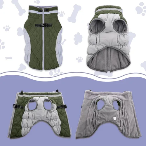 Miniatura 2 de Lelepet Abrigo cálido para perro, abrigo de invierno para perro, chaqueta impermeable para perros con arnés integrado reflectante de forro polar