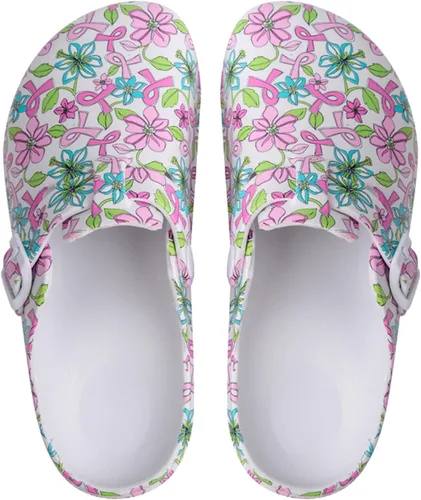 Miniatura 14 de Zuecos de jardín para mujer, zapatos cómodos de EVA sin cordones, bonitos zuecos impermeables impresos para enfermeras, hogar, exteriores, cocina