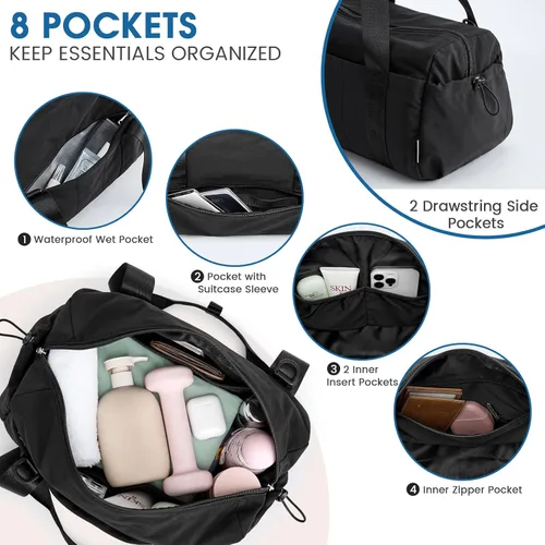 Miniatura 4 de G4Free Pequeña bolsa de gimnasio para mujer de 14 pulgadas con compartimento húmedo, bonita bolsa de lona para viajes, deportes y entrenamiento